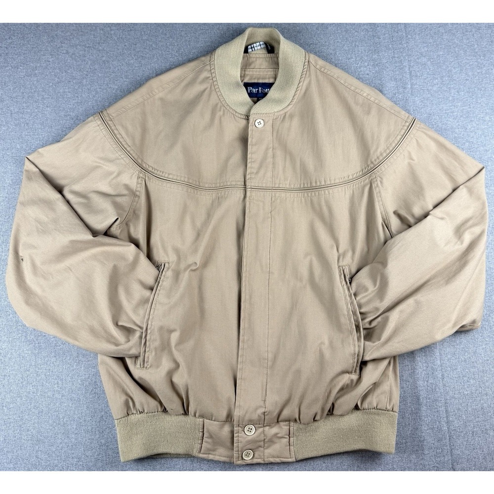 Vintage Par Four Bomber Jacket Mens M Tan Khaki Western Yoke Full Zip